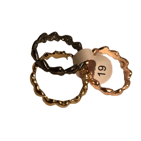 💜 Gold  Black Rose Gold Size 9/10 Heart Rings Set of 3 - Picture 6 of 11